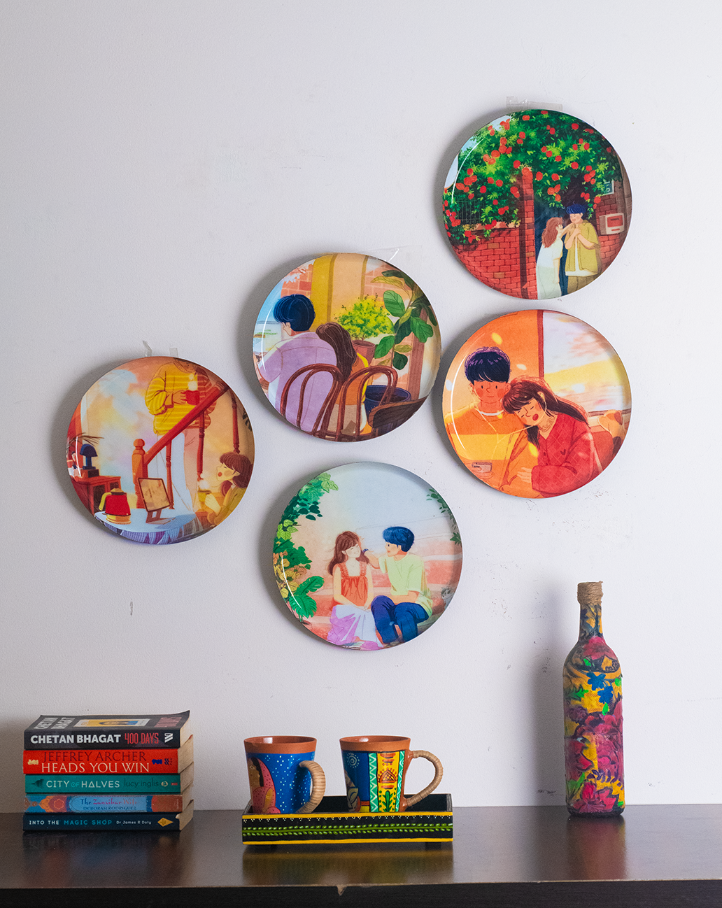 Everyday Romance 1| 10" Metal Wall Hanging Plates with Pre-Attached Hooks (Set of 5)