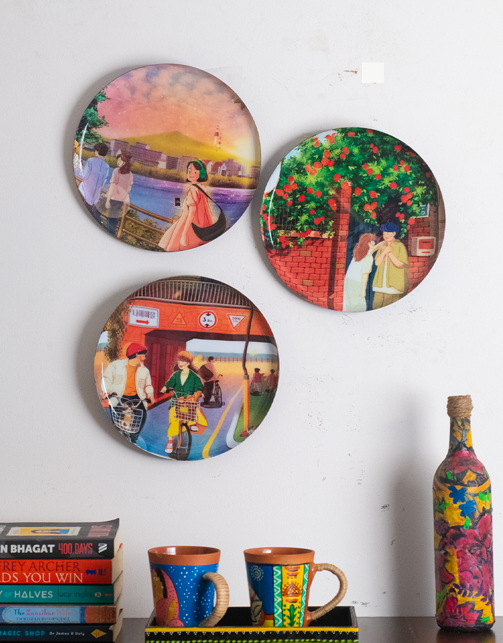 Everyday Romance 1| 10" Metal Wall Hanging Plates with Pre-Attached Hooks (Set of 3)