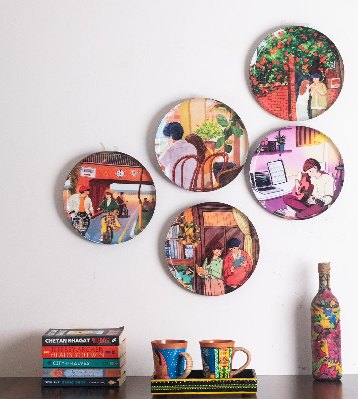 Everyday Romance 2| 10" Metal Wall Hanging Plates with Pre-Attached Hooks (Set of 5)