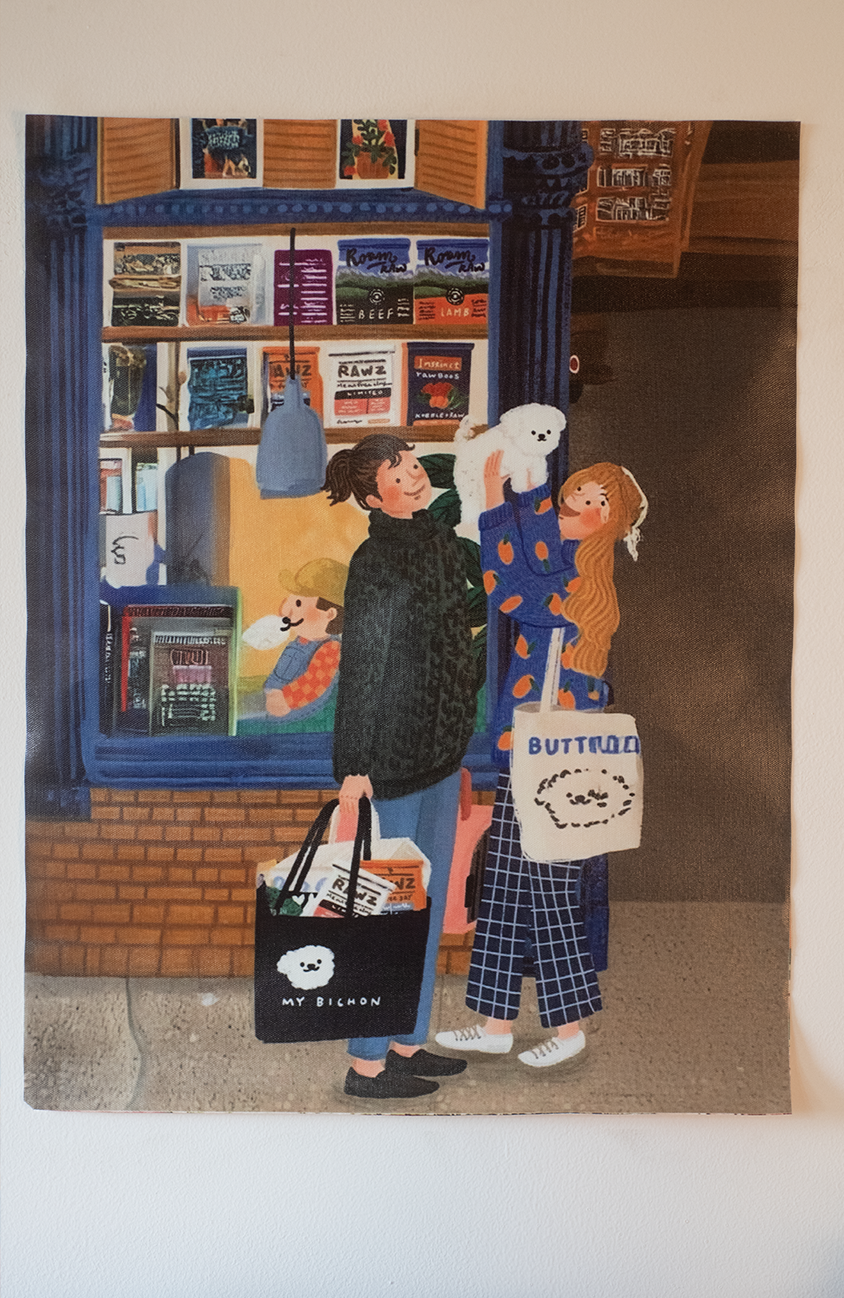 Everyday Life Katha Plate Tapestry • Multicolor • 17″×22″ • Canvas • Wall Décor for Living Room (Bookstore Stroll and Puppy Smiles)