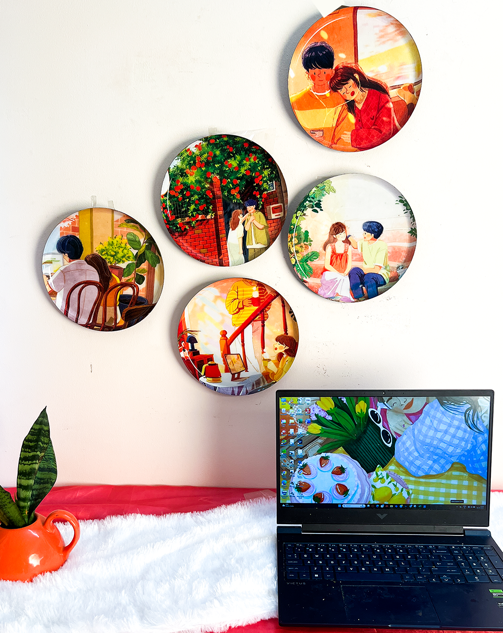 Everyday Romance 1| 10" Metal Wall Hanging Plates with Pre-Attached Hooks (Set of 5)