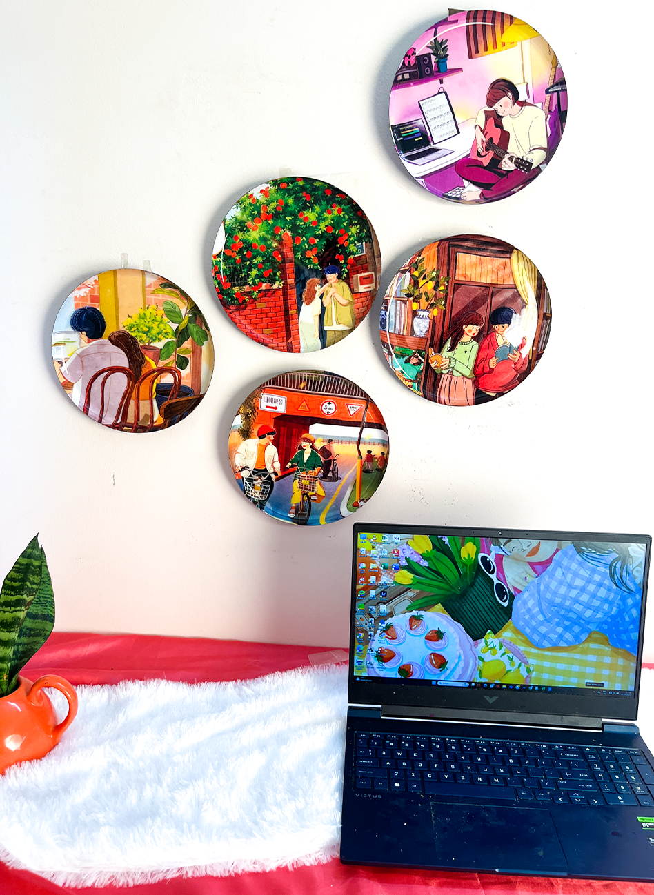 Everyday Romance 2| 10" Metal Wall Hanging Plates with Pre-Attached Hooks (Set of 5)