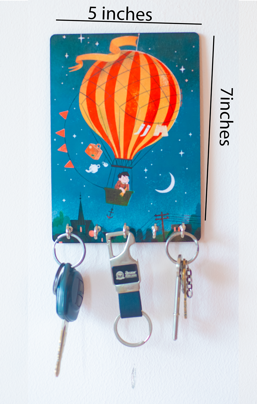 Katha Plates 5-Hook Keyholder • Multicolor • 5″×7″ • MDF • Wall-Mounted for Entryway (Sky Ecape)
