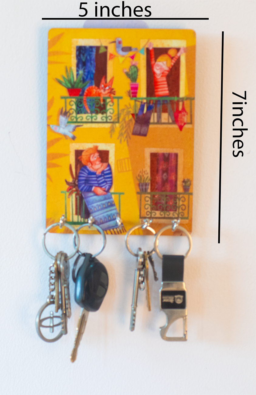 Katha Plates 5-Hook Keyholder • Multicolor • 5″×7″ • MDF • Wall-Mounted for Entryway (Balcony Tales)
