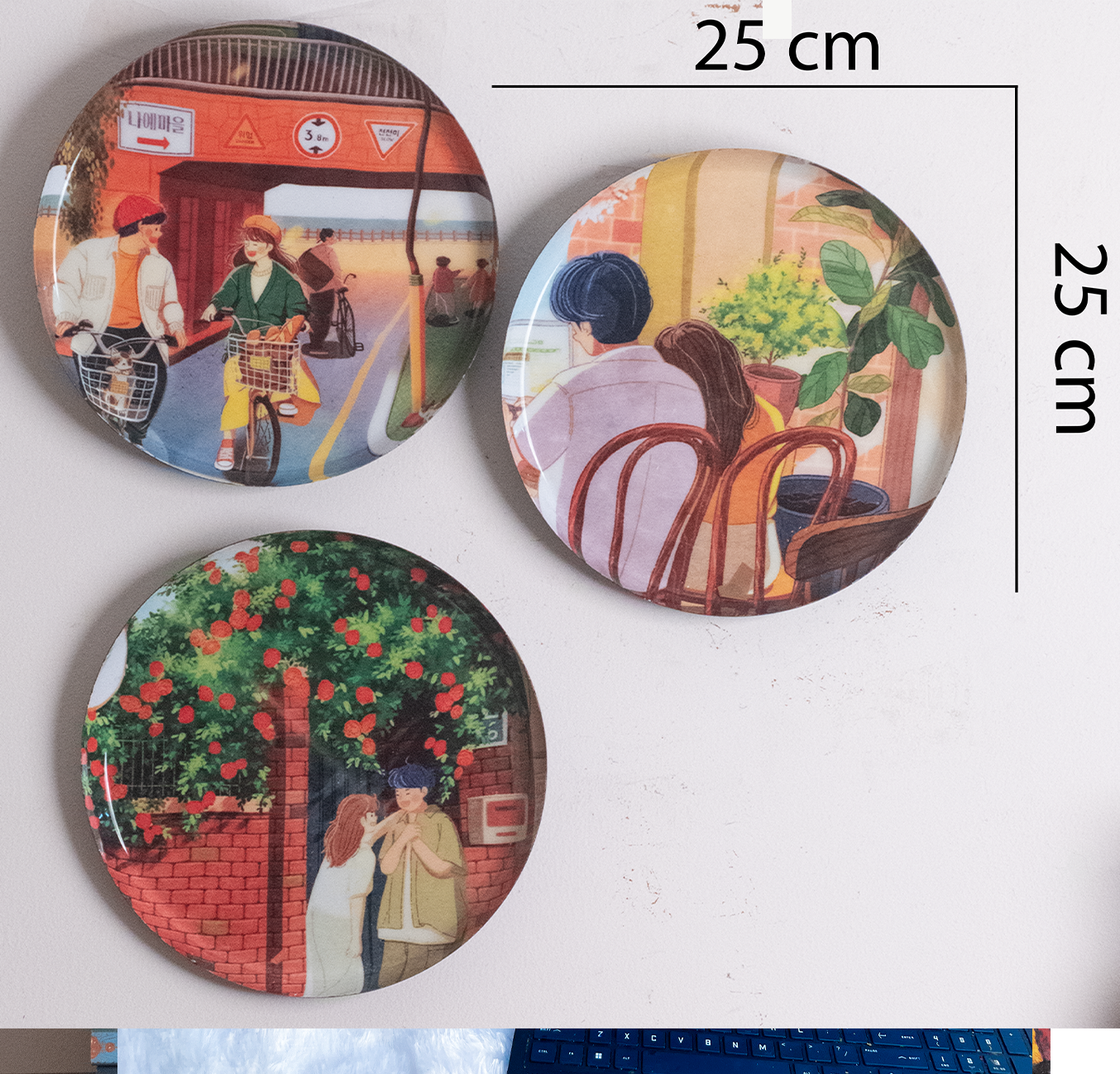 Everyday Romance 2| 10" Metal Wall Hanging Plates with Pre-Attached Hooks (Set of 3)