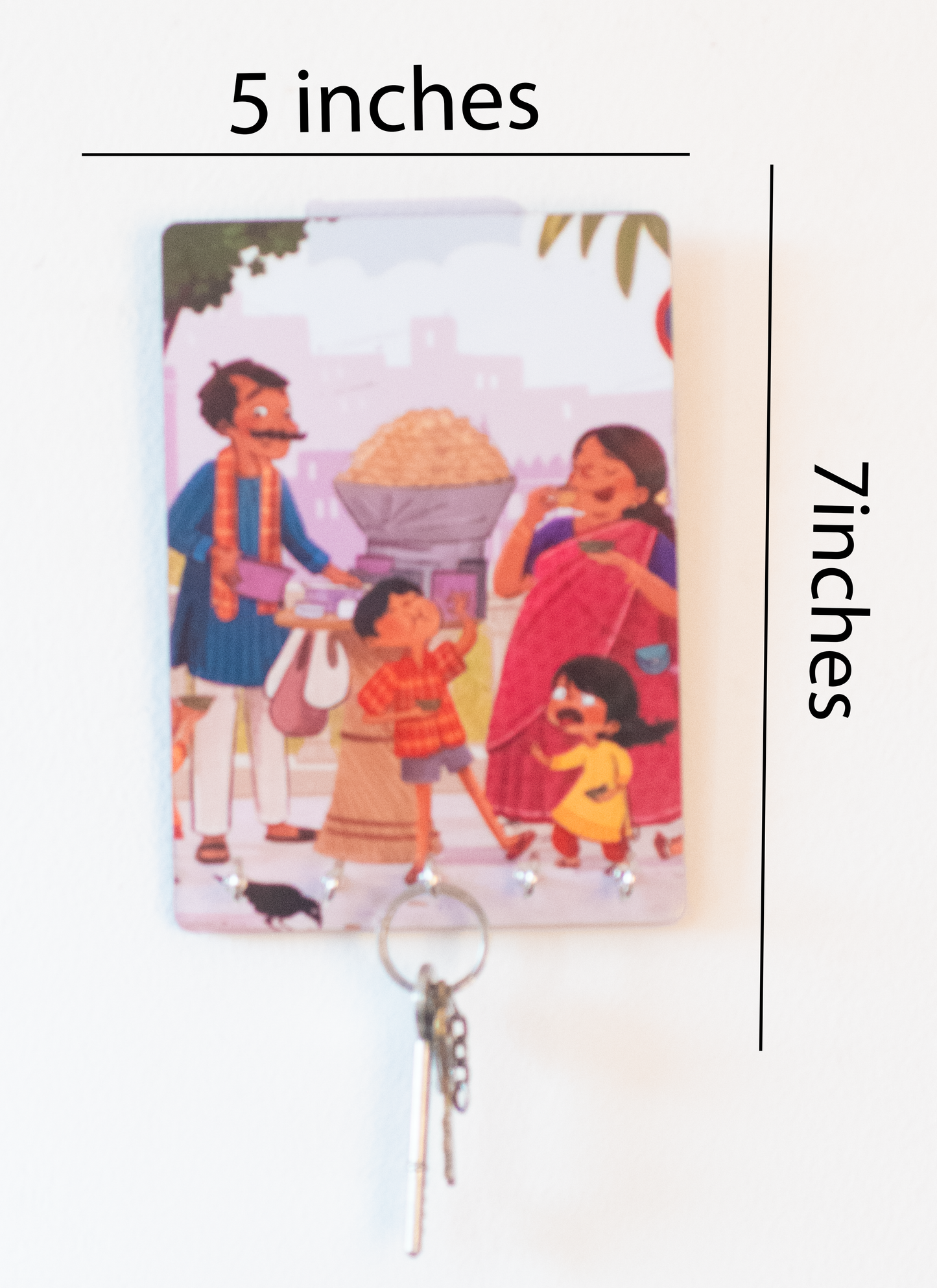 Katha Plates 5-Hook Keyholder • Multicolor • 5″×7″ • MDF • Wall-Mounted for Entryway (Paanipuri Love)