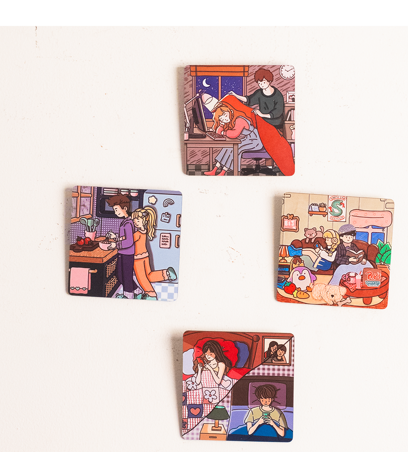 Katha Plates Simple Romance Wall Art • Multicolor • 4″×4″ (Set of 4) • MDF • Ready-to-Hang Couple-Themed Wall Décor for Bedroom, Living Room & Office (Simple Romance)