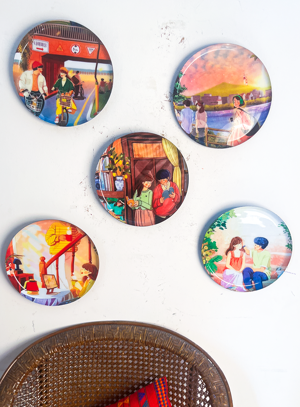 Everyday Romance 3| 10" Metal Wall Hanging Plates with Pre-Attached Hooks (Set of 5)