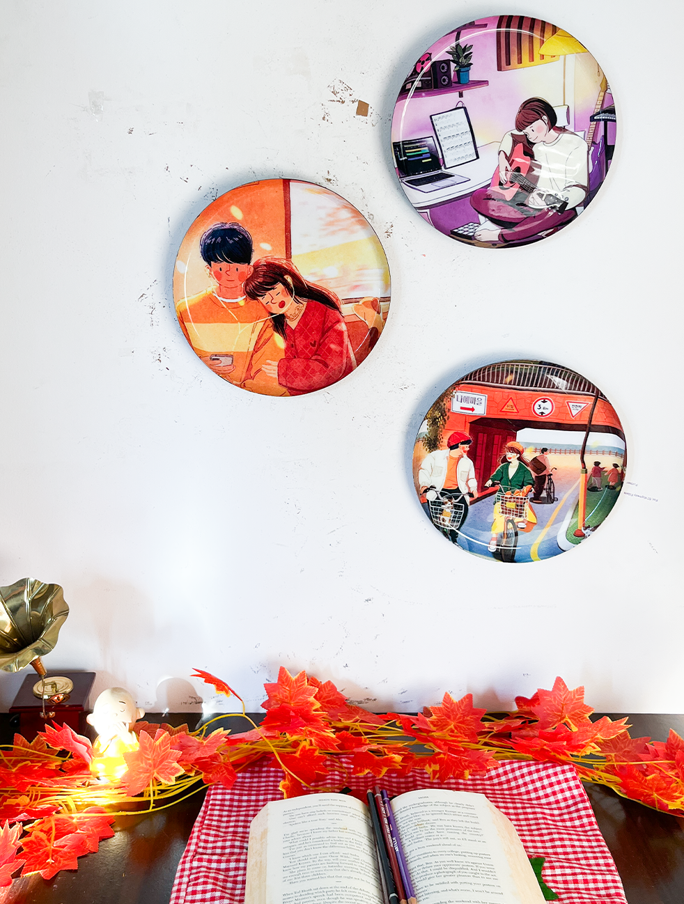 Everyday Romance 1| 10" Metal Wall Hanging Plates with Pre-Attached Hooks (Set of 3)