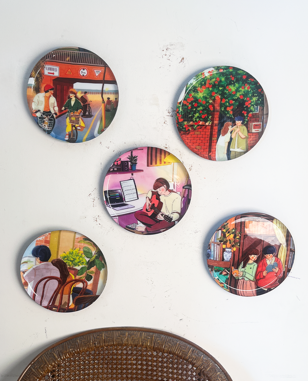 Everyday Romance 2| 10" Metal Wall Hanging Plates with Pre-Attached Hooks (Set of 5)