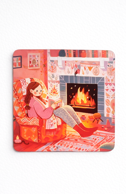 Everyday Moments Fridge Magnet • Multicolor • 4″×4″ • Matte Finish • Everyday Home Décor (Winter Evenings by the Fireplace))