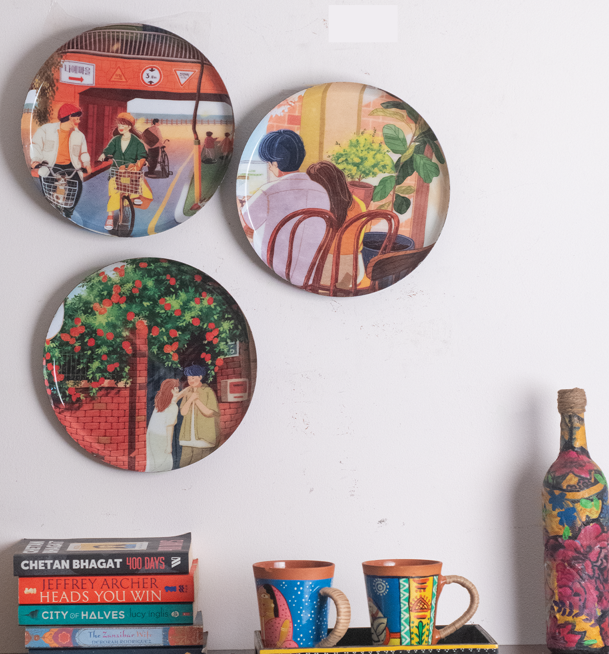 Everyday Romance 2| 10" Metal Wall Hanging Plates with Pre-Attached Hooks (Set of 3)