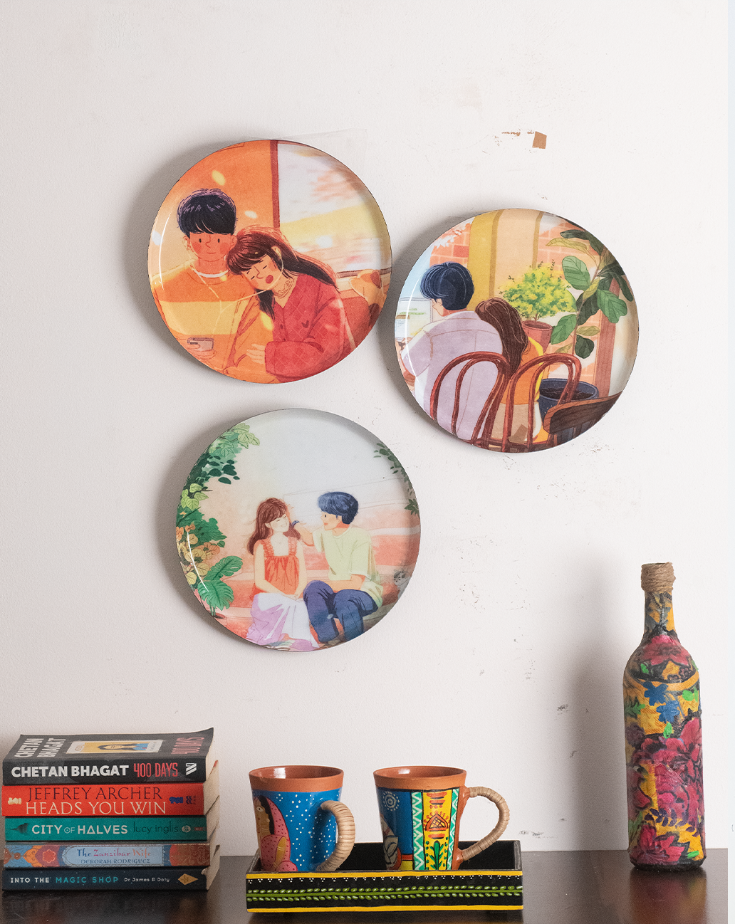 Everyday Romance 6| 10" Metal Wall Hanging Plates with Pre-Attached Hooks (Set of 3)