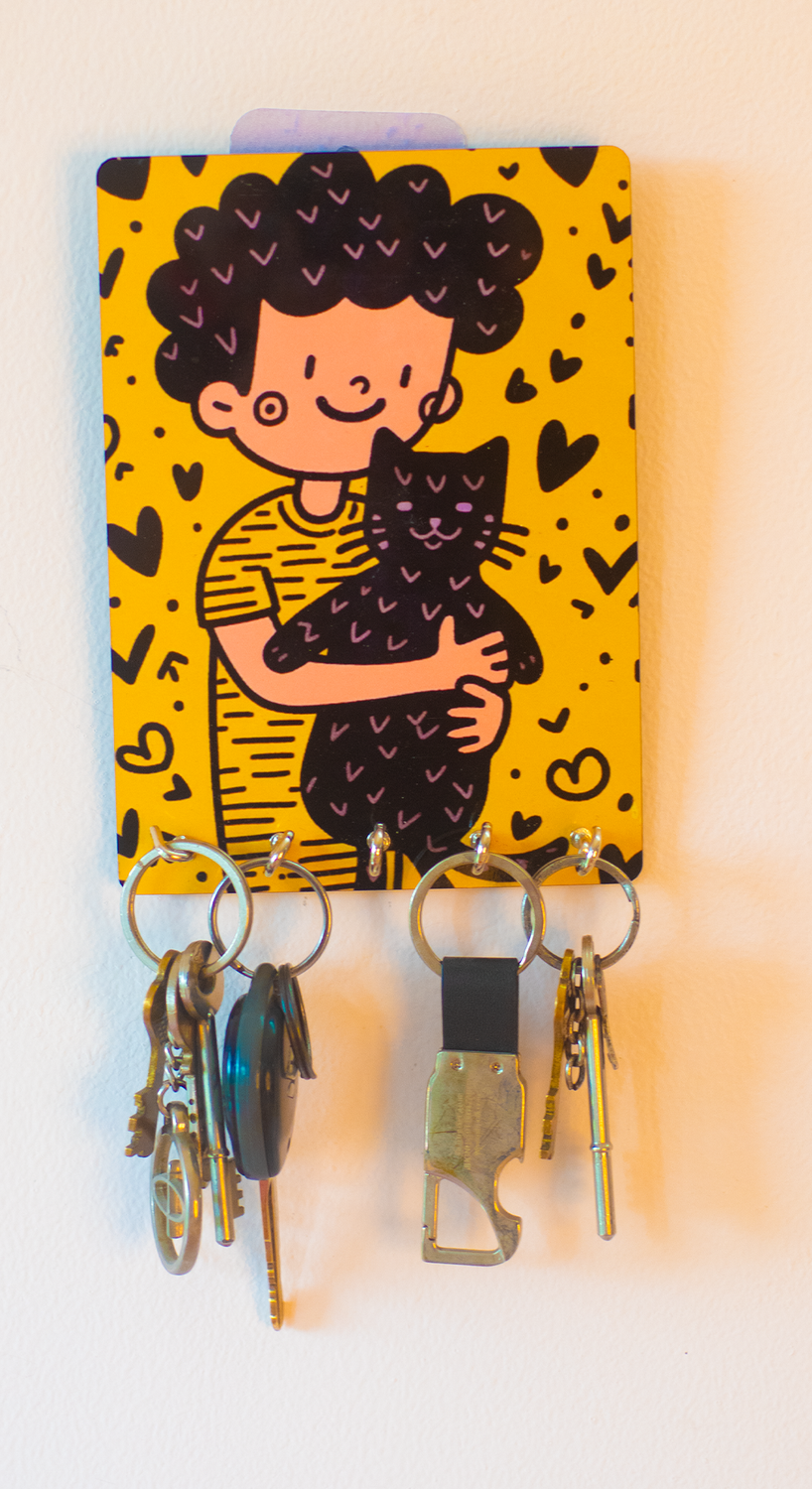 Katha Plates 5-Hook Keyholder • Multicolor • 5″×7″ • MDF • Wall-Mounted for Entryway (Pet Love)