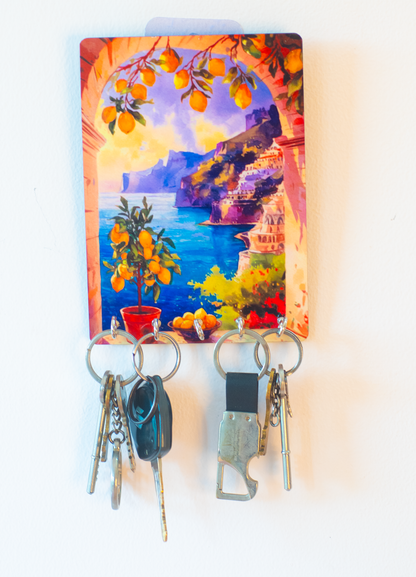 Katha Plates 5-Hook Keyholder • Multicolor • 5″×7″ • MDF • Wall-Mounted for Entryway (Coastal Adventures)