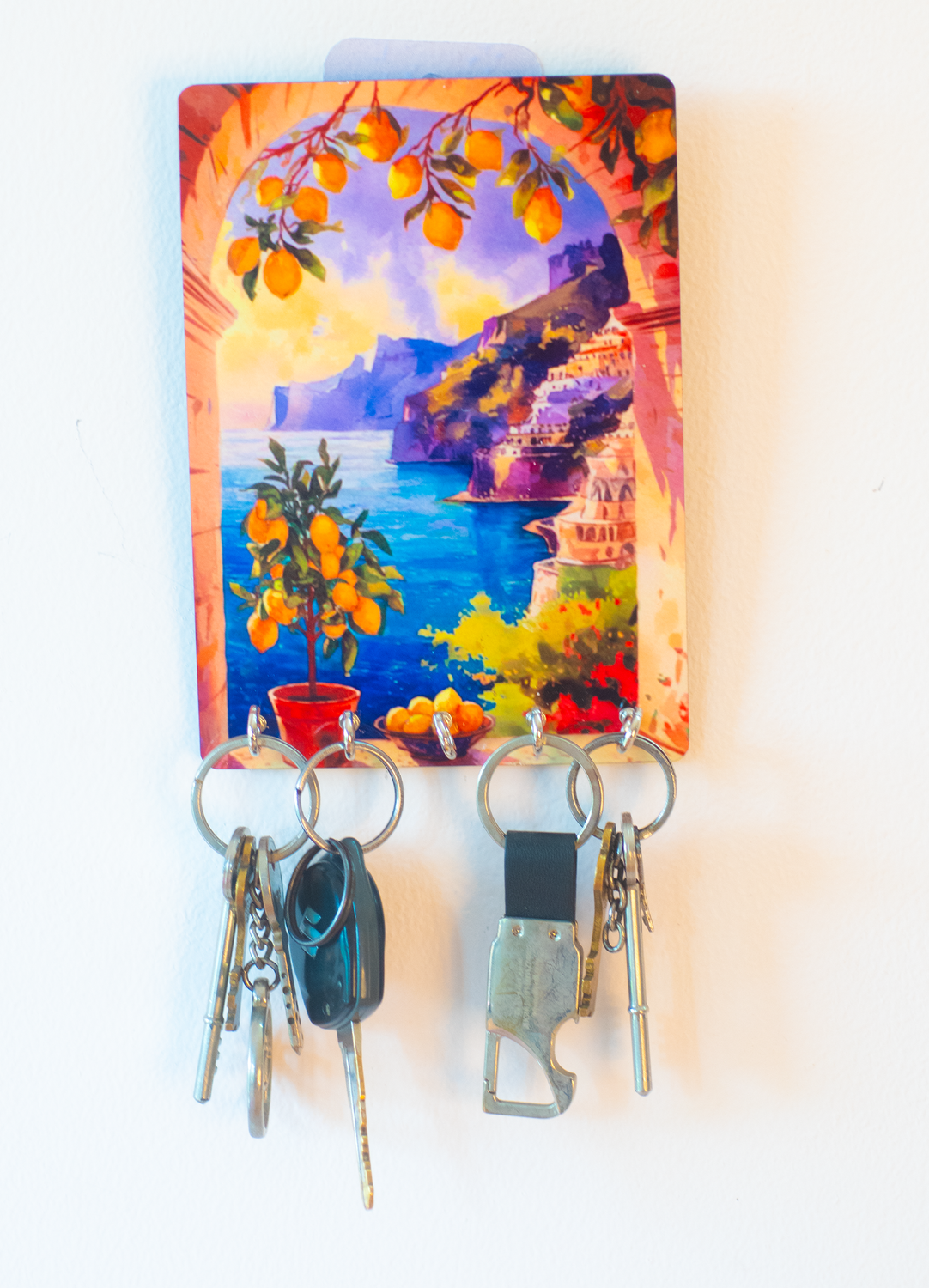 Katha Plates 5-Hook Keyholder • Multicolor • 5″×7″ • MDF • Wall-Mounted for Entryway (Coastal Adventures)