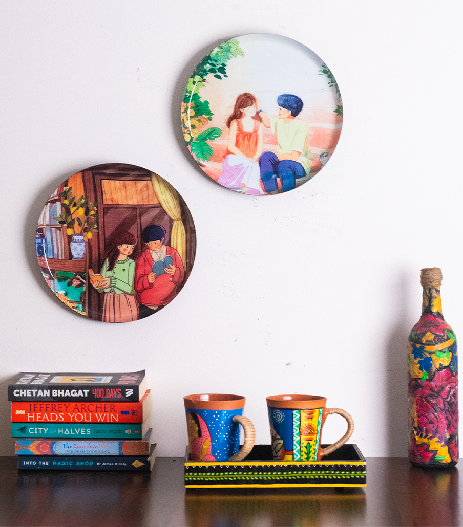 Everyday Romance 4| 10" Metal Wall Hanging Plates with Pre-Attached Hooks (Set of 2)