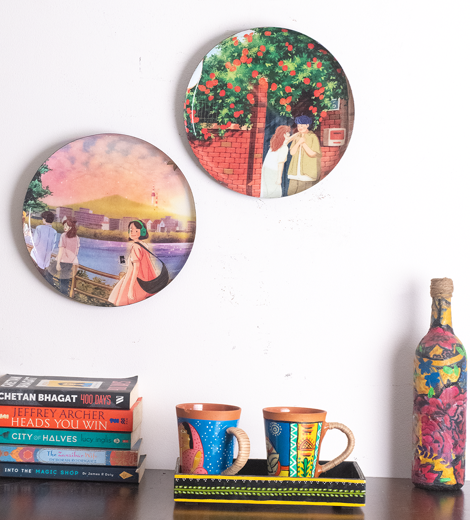 Everyday Romance 3| 10" Metal Wall Hanging Plates with Pre-Attached Hooks (Set of 2)