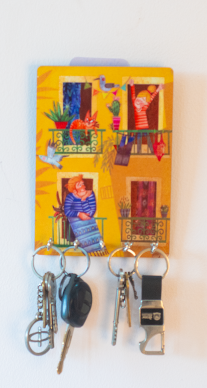 Katha Plates 5-Hook Keyholder • Multicolor • 5″×7″ • MDF • Wall-Mounted for Entryway (Balcony Tales)