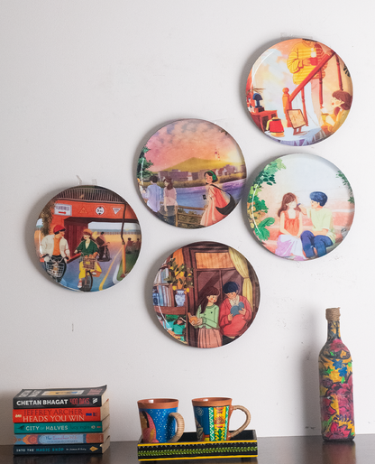 Everyday Romance 3| 10" Metal Wall Hanging Plates with Pre-Attached Hooks (Set of 5)