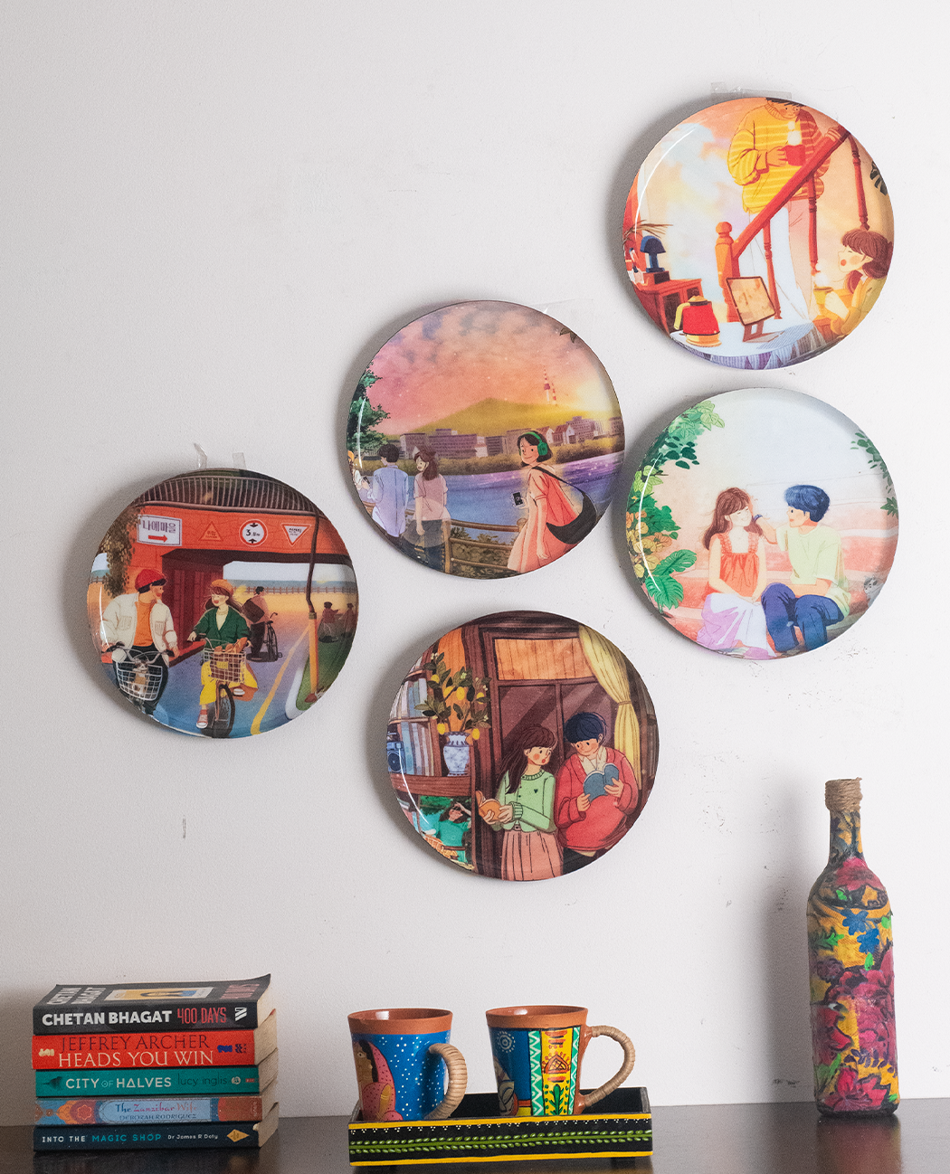 Everyday Romance 3| 10" Metal Wall Hanging Plates with Pre-Attached Hooks (Set of 5)