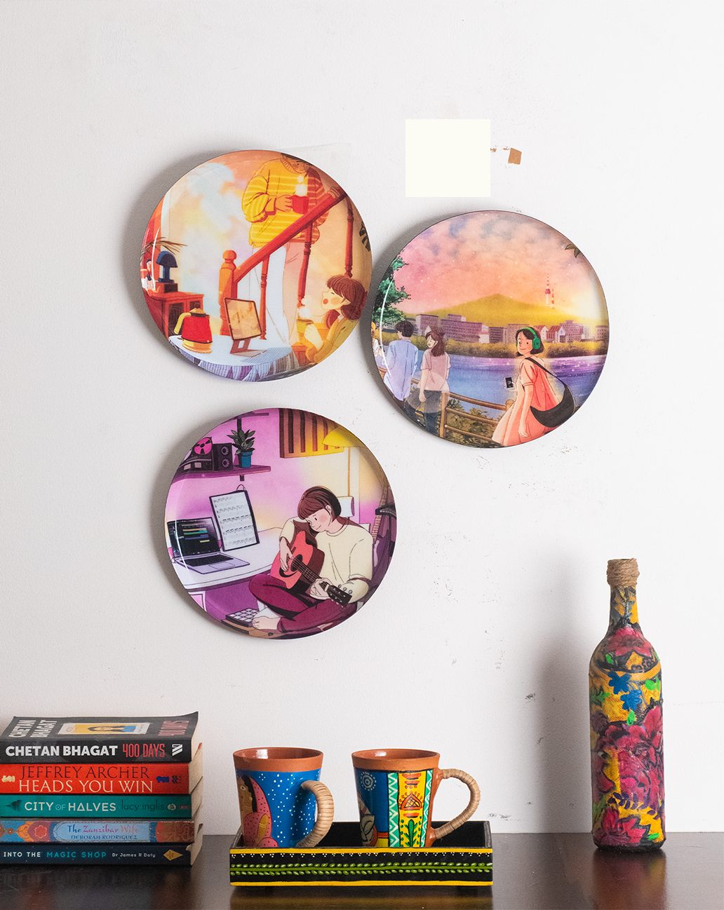 Everyday Romance 5| 10" Metal Wall Hanging Plates with Pre-Attached Hooks (Set of 3)