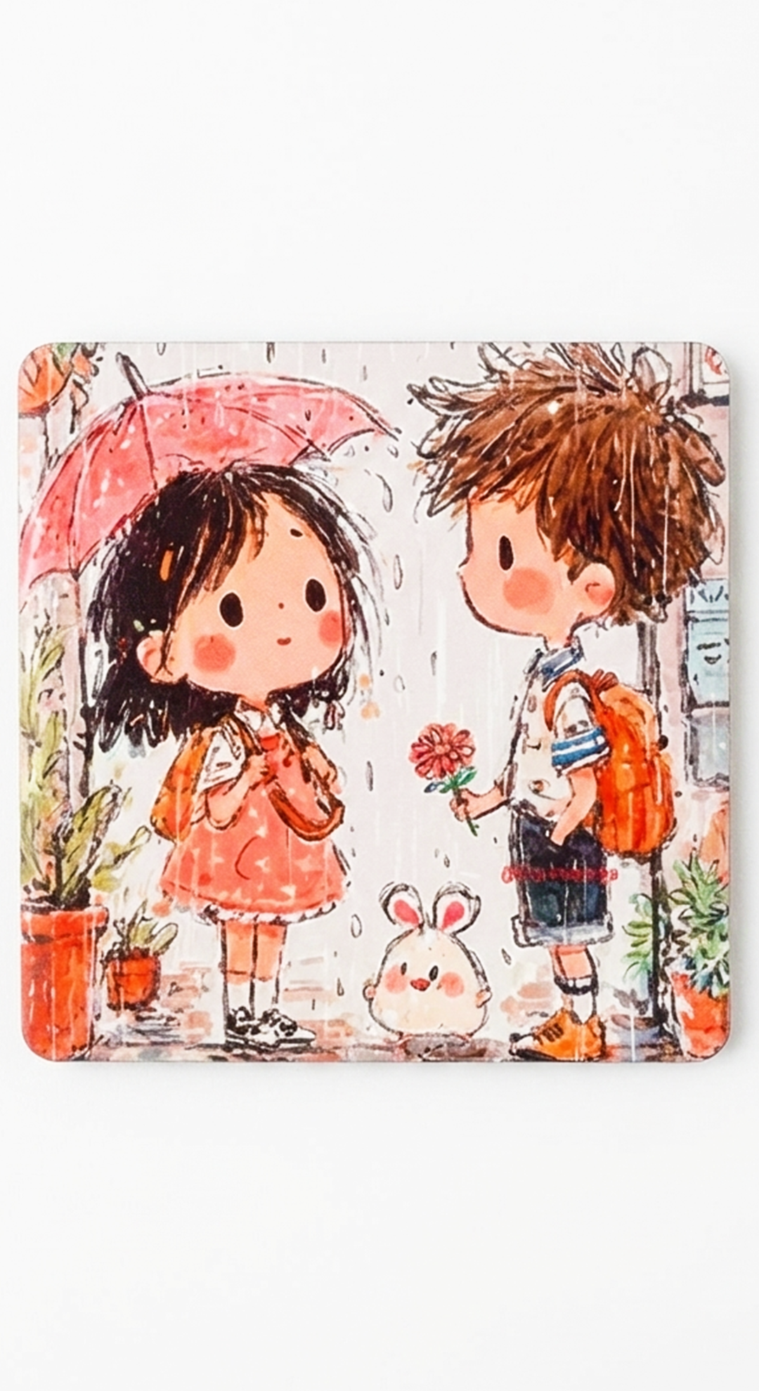 Everyday Moments Fridge Magnet • Multicolor • 4″×4″ • Matte Finish • Everyday Home Décor (Rainy First Dates)