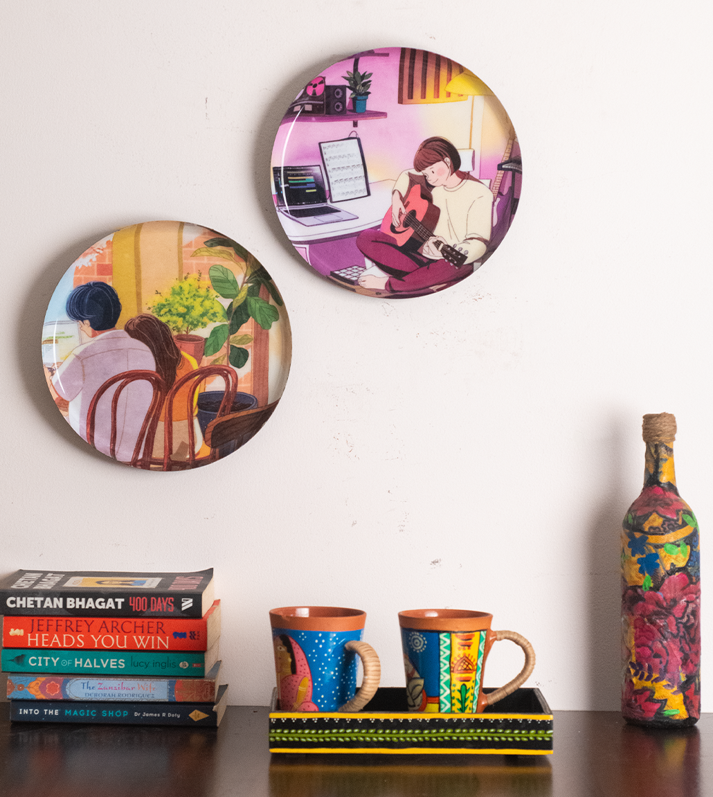 Everyday Romance 2| 10" Metal Wall Hanging Plates with Pre-Attached Hooks (Set of 2)