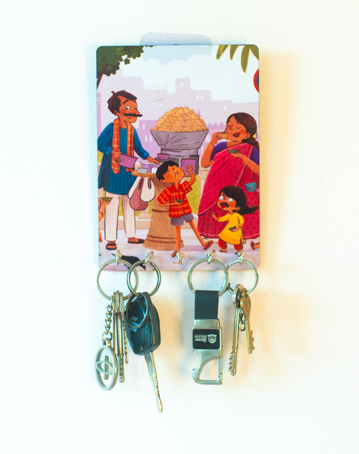 Katha Plates 5-Hook Keyholder • Multicolor • 5″×7″ • MDF • Wall-Mounted for Entryway (Paanipuri Love)