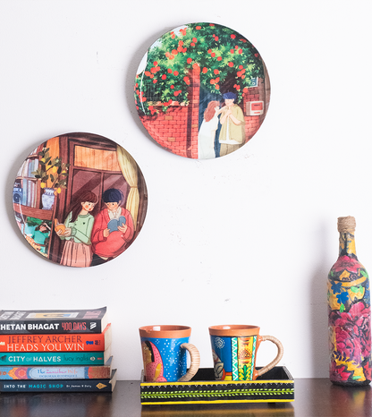 Everyday Romance 5| 10" Metal Wall Hanging Plates with Pre-Attached Hooks (Set of 2)