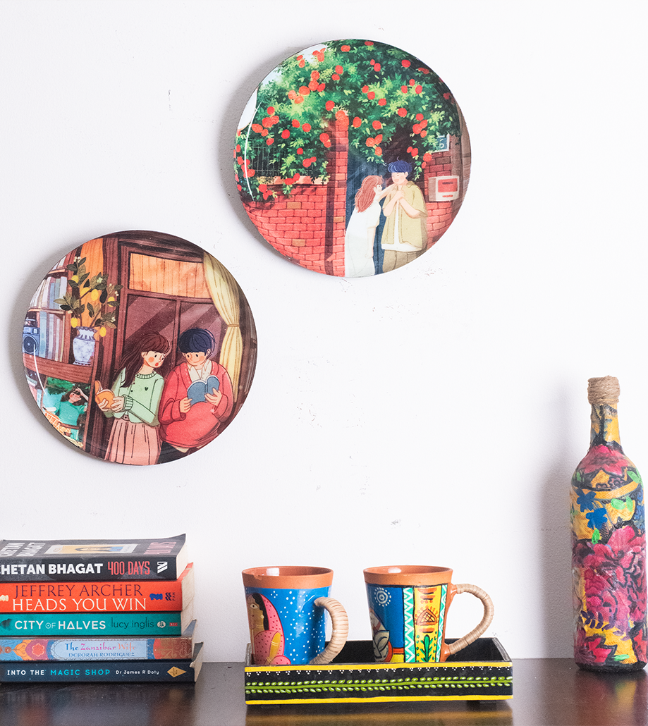 Everyday Romance 5| 10" Metal Wall Hanging Plates with Pre-Attached Hooks (Set of 2)