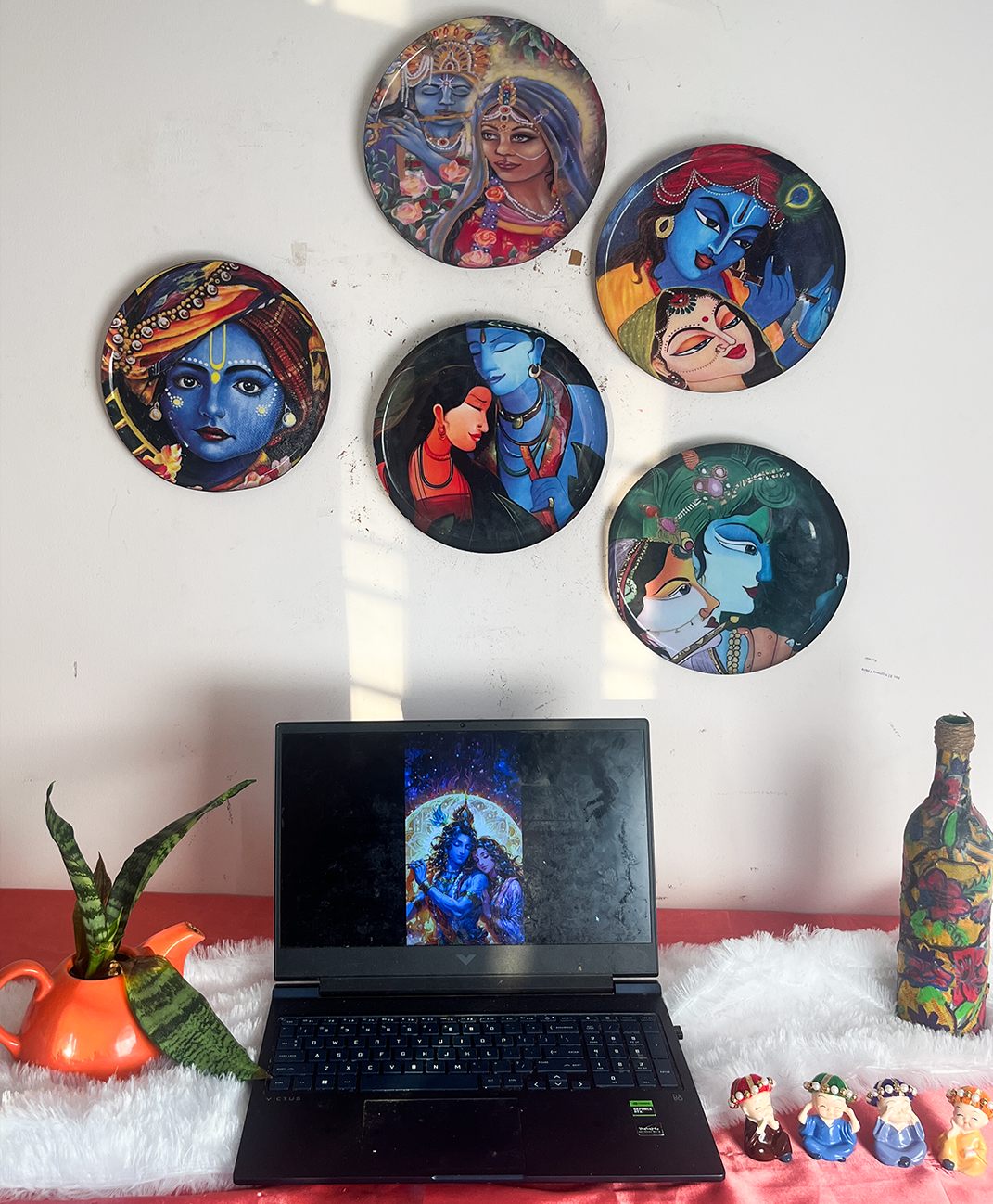 Radha Krishna Kathayein | The Divine Love| Wall Décor Plates | 10" (Set of 5)