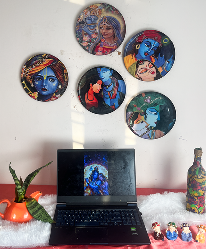 Radha Krishna Kathayein | The Divine Love| Wall Décor Plates | 10" (Set of 5)