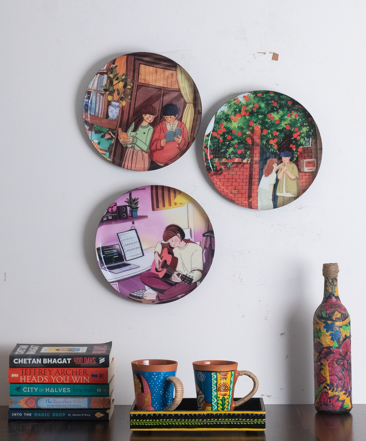 Everyday Romance 4| 10" Metal Wall Hanging Plates with Pre-Attached Hooks (Set of 3)