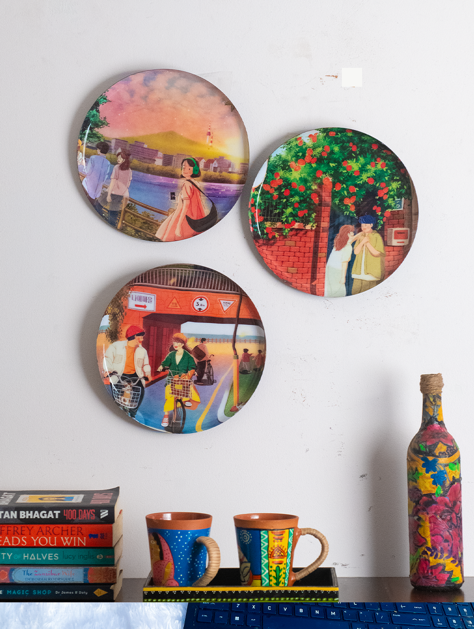 Everyday Romance 3| 10" Metal Wall Hanging Plates with Pre-Attached Hooks (Set of 3)