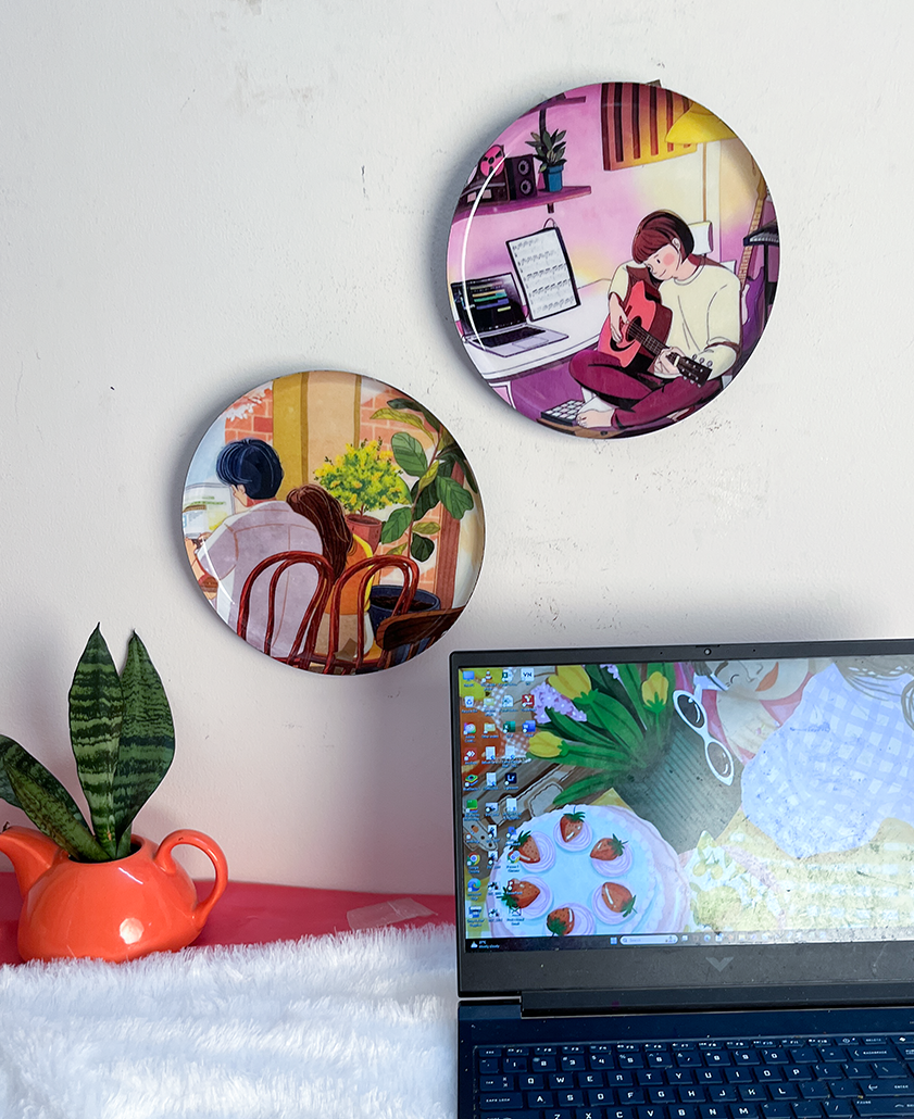 Everyday Romance 2| 10" Metal Wall Hanging Plates with Pre-Attached Hooks (Set of 2)