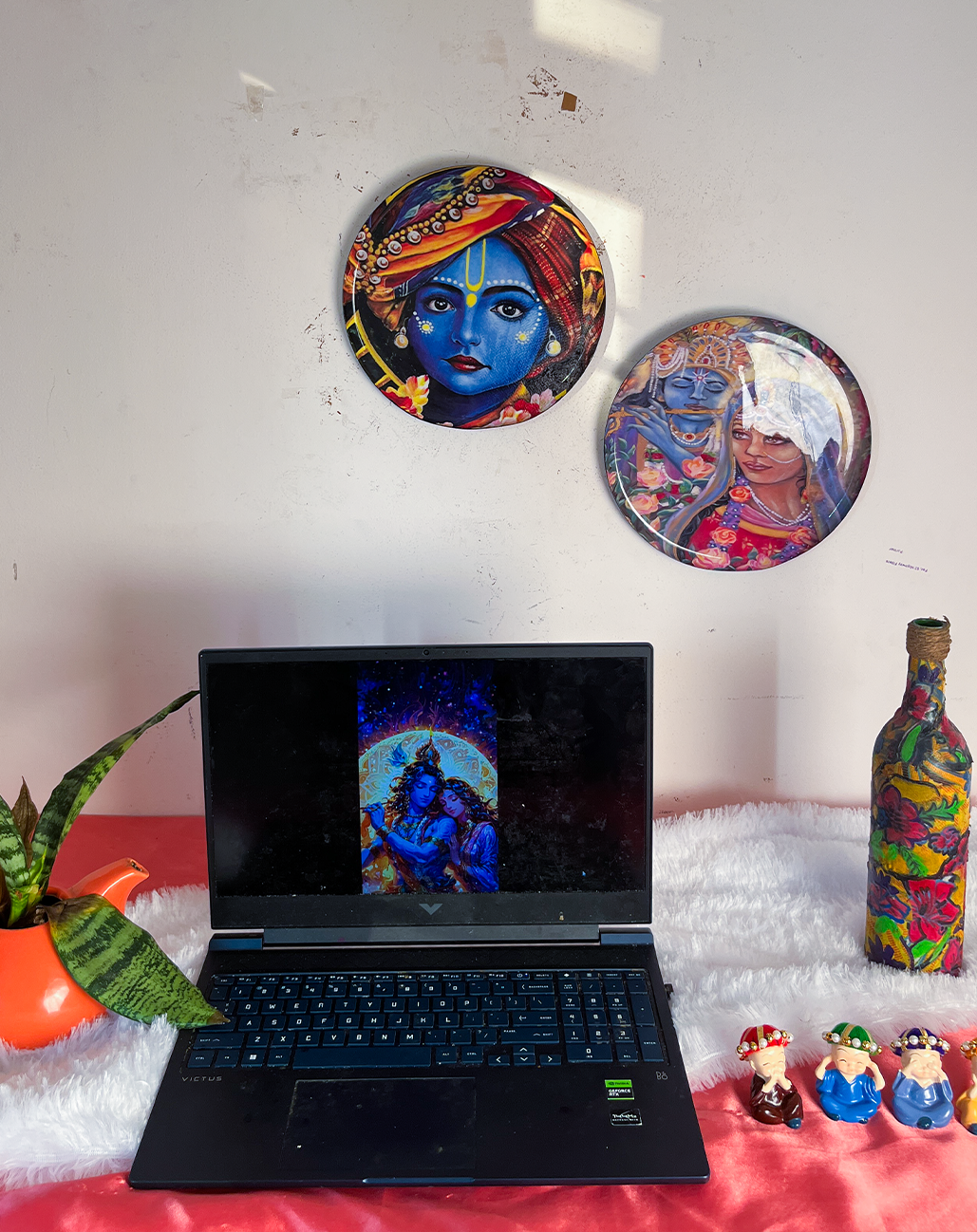 Radha Krishna Kathayein | The Celestial Dance | Wall Décor Plates | 10" (Set of 2)