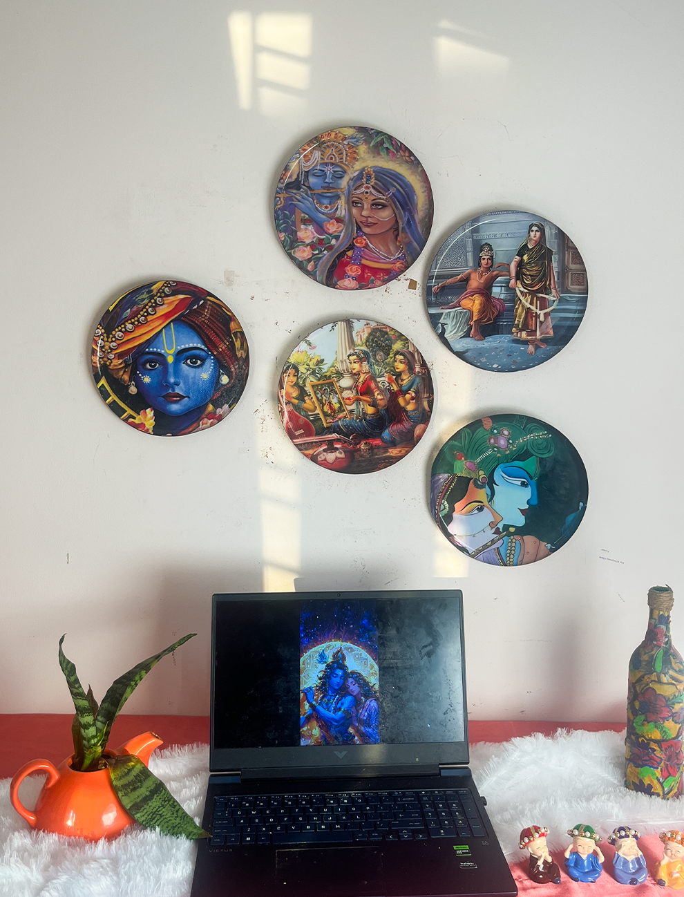 Radha Krishna Kathayein | Sacred Harmony| Wall Décor Plates | 10" (Set of 5)