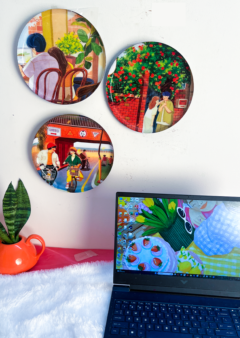 Everyday Romance 2| 10" Metal Wall Hanging Plates with Pre-Attached Hooks (Set of 3)