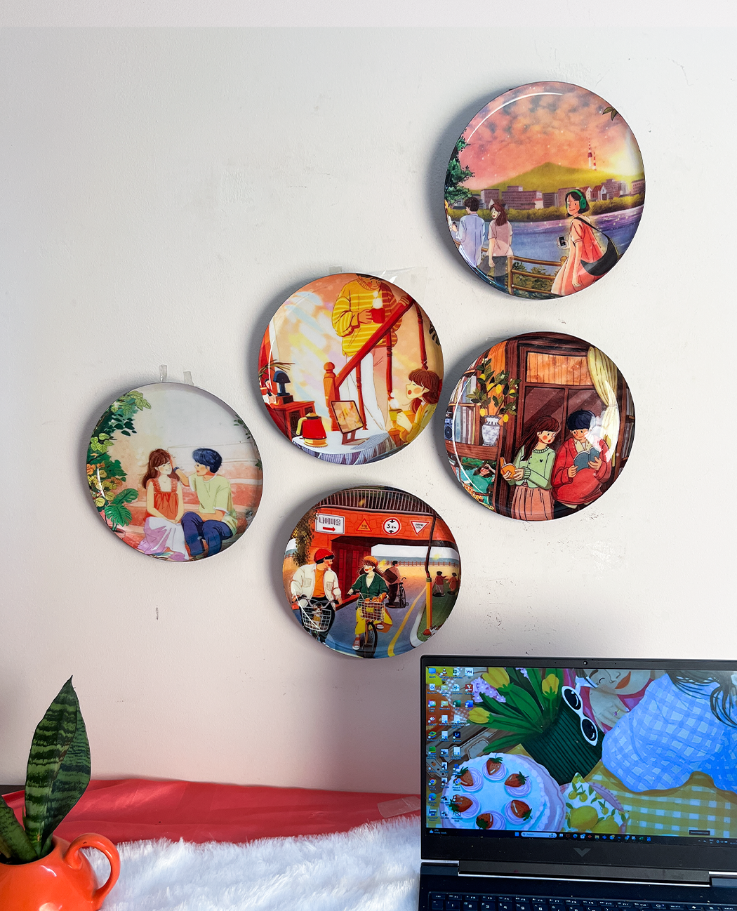 Everyday Romance 3| 10" Metal Wall Hanging Plates with Pre-Attached Hooks (Set of 5)