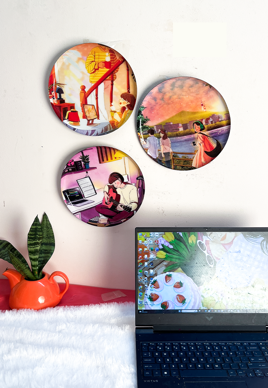 Everyday Romance 5| 10" Metal Wall Hanging Plates with Pre-Attached Hooks (Set of 3)