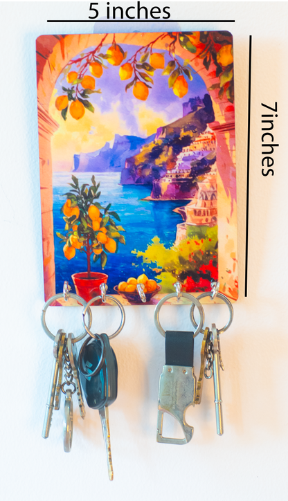 Katha Plates 5-Hook Keyholder • Multicolor • 5″×7″ • MDF • Wall-Mounted for Entryway (Coastal Adventures)