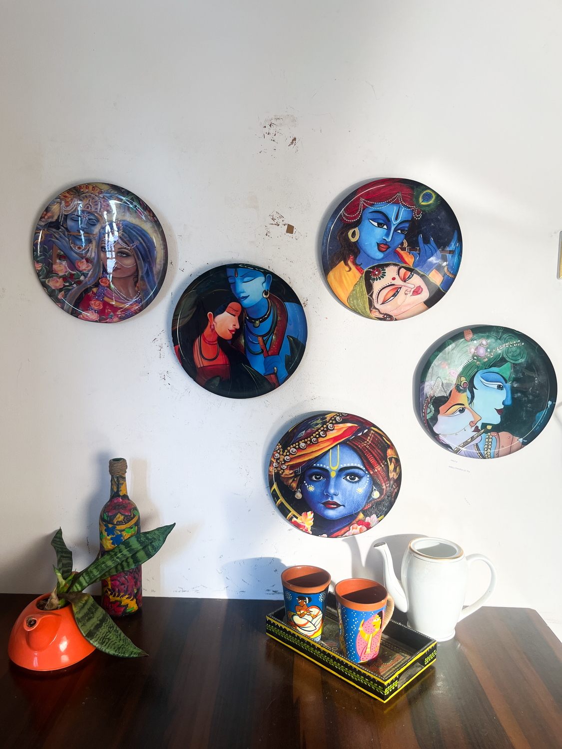 Radha Krishna Kathayein | The Divine Love| Wall Décor Plates | 10" (Set of 5)