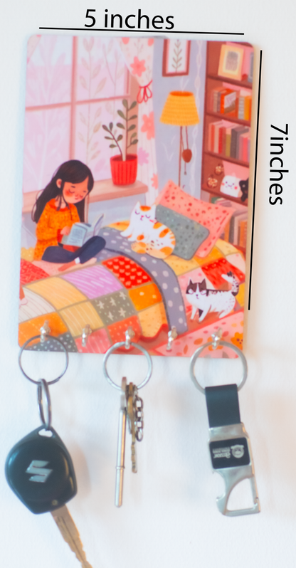 Katha Plates 5-Hook Keyholder • Multicolor • 5″×7″ • MDF • Wall-Mounted for Entryway ()
