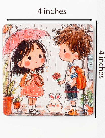 Everyday Moments Fridge Magnet • Multicolor • 4″×4″ • Matte Finish • Everyday Home Décor (Rainy First Dates)