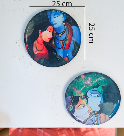 Radha Krishna Kathayein | The Divine Melody | Wall Décor Plates | 10" (Set of 2)