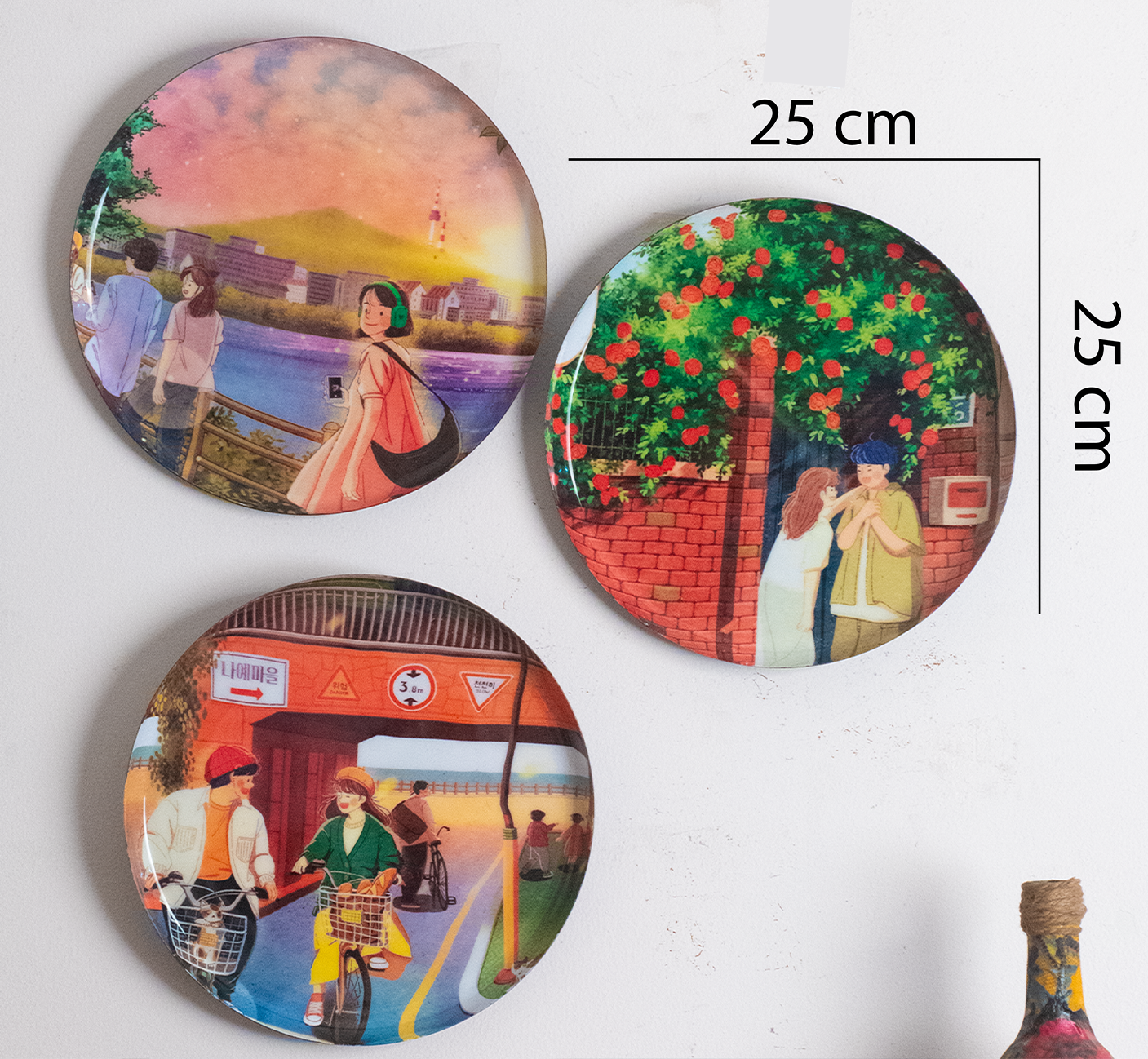 Everyday Romance 3| 10" Metal Wall Hanging Plates with Pre-Attached Hooks (Set of 3)