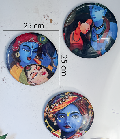 Radha Krishna Kathayein | The Divine Love| Wall Décor Plates | 10" (Set of 3)
