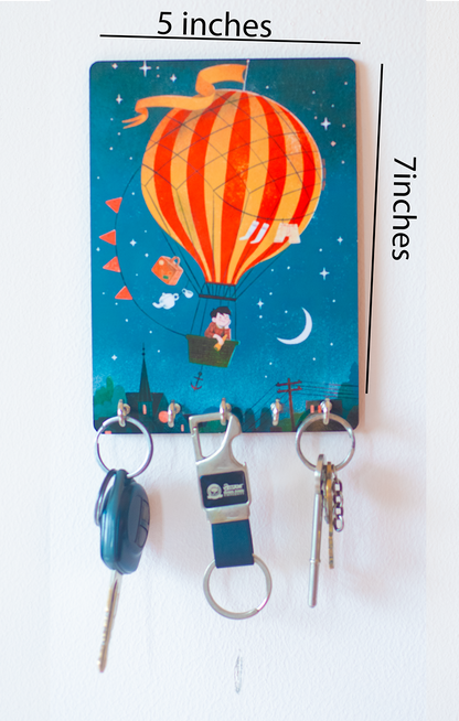Katha Plates 5-Hook Keyholder • Multicolor • 5″×7″ • MDF • Wall-Mounted for Entryway (Sky Ecape)