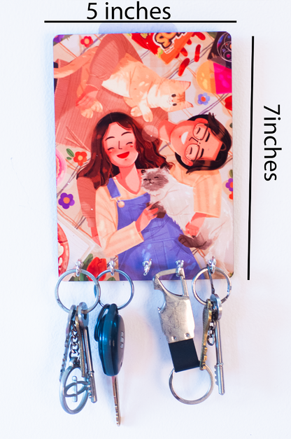 Katha Plates 5-Hook Keyholder • Multicolor • 5″×7″ • MDF • Wall-Mounted for Entryway (Everyday Love)